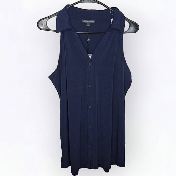 Adrianna Papell Solid V Neck Halter Top in Blue Moon size Large NWT - Picture 1 of 8